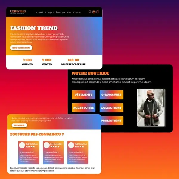 Maquette UI/UX du site de mode Urbnvibes conçue par BtAppNova en Martinique